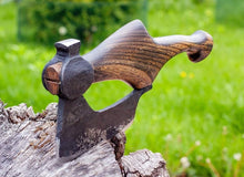 Load image into Gallery viewer, Viking pizza steel, pizza ax cutter, god of war ax, medieval decor, celtic wedding gift idea, norse mythology