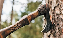 Load image into Gallery viewer, Viking axe, Ragnar axe, Bushcraft axe, Viking throwing hatchet, norse axe, forged metal axe, viking cosplay, hand forged axe