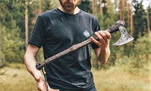 Load image into Gallery viewer, Viking axe, Ragnar axe, Bushcraft axe, Viking throwing hatchet, norse axe, forged metal axe, viking cosplay, hand forged axe