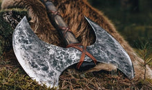 Load image into Gallery viewer, Large Viking Axe, Double blade axe, Felling hatchet, Large Viking axe, viking replica, viking metal hatchet, hand forged axe