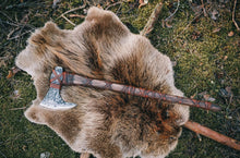 Load image into Gallery viewer, Ragnar throwing axe, Viking axe, Bearded axe, Hand forged axe, forged metal axe, Viking axe, bushcraft axe, battle axe, throwing hatchet