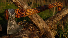 Load image into Gallery viewer, Norse ax with Eagle carvings, carved ax handle, viking ax