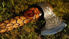 Load image into Gallery viewer, Norse ax with Eagle carvings, carved ax handle, viking ax