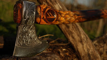 Load image into Gallery viewer, Norse ax with Eagle carvings, carved ax handle, viking ax