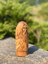 Load image into Gallery viewer, Thor statue, wooden scandinavian figurines, hand carved norse god, wood carving viking statue