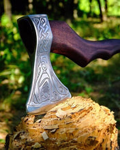 Load image into Gallery viewer, Hand forged wolf ax, viking ax, custom forged ax