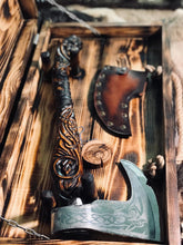 Load image into Gallery viewer, Small Kratos ax, Engraved ax with Kratos carving handle, gift for men