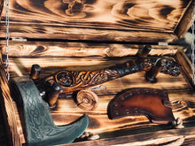 Load image into Gallery viewer, Small Kratos ax, Engraved ax with Kratos carving handle, gift for men