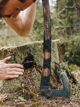 Load image into Gallery viewer, Ragnar Bearded axe, hand forged axe, Viking axe, throwing axe, metal forged axe, felling hatchet, bushcraft axe, throwing tomahawk