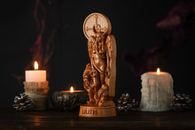Load image into Gallery viewer, Lilith wicca goddess, Inanna, Astaroth statue, pagan wooden statue, feminine wicca, wicca goddess, witch altar