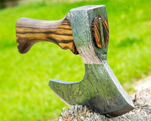 Load image into Gallery viewer, Viking pizza cutter ax, groomsmen gift, gift for him, 75th birthday gift, pizza slicer, handmade gift