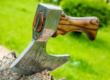Load image into Gallery viewer, Viking pizza cutter ax, groomsmen gift, gift for him, 75th birthday gift, pizza slicer, handmade gift