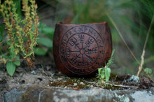 Load image into Gallery viewer, Vegvisir Viking clay mug, viking dishes, viking stuff, pagan ceramic mug, norse pagan, norse pagan