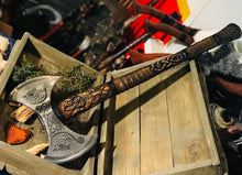 Load image into Gallery viewer, Odin Viking axe, Double Felling hatchet, Large viking axe, viking armor, gift for men, felling hatchet, viking axe, hand forged axe