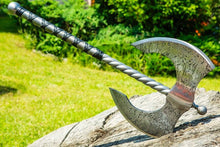 Load image into Gallery viewer, Large Metal Axe, bearded axe, viking axe, forged axe, gift for men, carbon axe, felling axe, hand forged axe