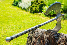 Load image into Gallery viewer, Large Metal Axe, bearded axe, viking axe, forged axe, gift for men, carbon axe, felling axe, hand forged axe