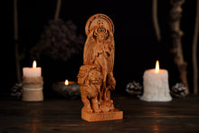 Load image into Gallery viewer, Lilith Wicca Goddess with Lion, Wicca statue, Inanna wooden figure, witch altar, wicca goddess, lilith altar