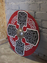 Load image into Gallery viewer, Viking shield, Viking Battle Shield with Norse ornaments, medieval shield, custom shield, norse shield, larp viking shield