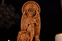 Load image into Gallery viewer, Lilith Wicca Goddess with Lion, Wicca statue, Inanna wooden figure, witch altar, wicca goddess, lilith altar