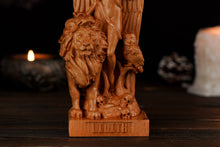 Load image into Gallery viewer, Lilith Wicca Goddess with Lion, Wicca statue, Inanna wooden figure, witch altar, wicca goddess, lilith altar