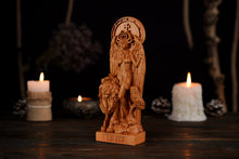 Load image into Gallery viewer, Lilith Wicca Goddess with Lion, Wicca statue, Inanna wooden figure, witch altar, wicca goddess, lilith altar