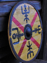 Load image into Gallery viewer, Vegvisir Norse Shield, Vegvisir Battle Shield, medieval shield, custom shield, norse shield, larp