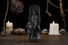 Load image into Gallery viewer, Lilith statue, Black Lilith Wicca Goddess with Lion, Astaroth statue, Inanna wooden figure, pagan statue, pagan altar, wicca altar
