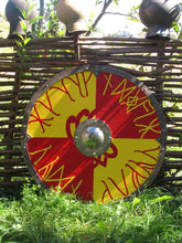 Load image into Gallery viewer, Viking Battle Shield, Traditional Norse Battle Shield, medieval shield, viking armor, wood shield