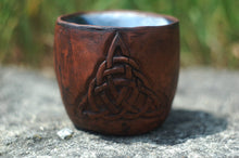 Load image into Gallery viewer, Celtic knot clay mug, celtic ceramic mug, celtic dishes, celtic stuff, pagan ceramic mug, celtic pagan, norse pagan