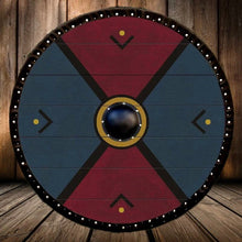 Load image into Gallery viewer, Viking Battle shield, Medieval battle shield, Norse shield, medieval armor, sca shield, viking decor, warrior costume, sca shield