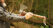 Load image into Gallery viewer, Viking Runic Ax, throwing hatchet, forged runic ax, throwing ax, gift for men