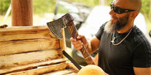 Load image into Gallery viewer, Viking Runic Ax, throwing hatchet, forged runic ax, throwing ax, gift for men