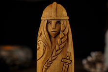 Load image into Gallery viewer, Morrigan statue, Morrigan Celtic Goddess, Morrigan wood figure, Celtic gods, pagan statue, morrigan statue