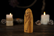 Load image into Gallery viewer, Morrigan statue, Morrigan Celtic Goddess, Morrigan wood figure, Celtic gods, pagan statue, morrigan statue