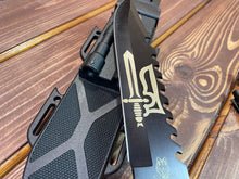 Load image into Gallery viewer, Tactical knife with flint, Ukrainian Army knife, Navy knife, Forged knife, hunting knife, engraved knife, Ukraine shop, stand with Ukraine