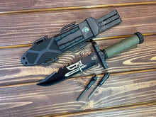 Load image into Gallery viewer, Tactical knife with flint, Ukrainian Army knife, Navy knife, Forged knife, hunting knife, engraved knife, Ukraine shop, stand with Ukraine