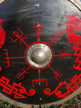 Load image into Gallery viewer, Vegvisir Viking Battle Shield, Viking Armor Shield, medieval shield, custom shield, norse shield, larp viking shield