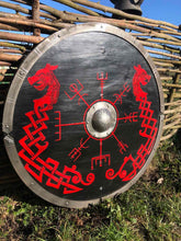 Load image into Gallery viewer, Vegvisir Viking Battle Shield, Viking Armor Shield, medieval shield, custom shield, norse shield, larp viking shield