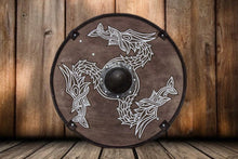 Load image into Gallery viewer, Viking Serpent shield, Viking Shield, viking armor, wood shield, medieval shield, norse shield, larp