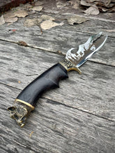 Load image into Gallery viewer, Hunter Knife - Fork, forged hunting knife, hunter gift, meat knife, engraved knife, custom knife, viking knife