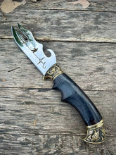 Load image into Gallery viewer, Fisherman Knife, forged hunting knife, hunter gift, meat knife, engraved knife, custom knife, viking knife
