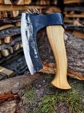 Load image into Gallery viewer, Unique pizza cutter, viking pizza ax, pizza knife, hand forged ax, pizza maker gift, pizza accessories