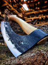 Load image into Gallery viewer, Unique pizza cutter, viking pizza ax, pizza knife, hand forged ax, pizza maker gift, pizza accessories