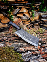 Load image into Gallery viewer, Forged chopping knife, Hunting knife, meat knife, gift for men, engraved knife, custom knife, viking knife