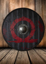 Load image into Gallery viewer, Kratos Battle shield, leviathan shield, kratos cosplay shield, kratos shield, god of war cosplay, kratos cosplay, battle shield, wood shield