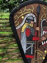 Load image into Gallery viewer, Tyr God Norse Battle shield, Tyr shield, norse god viking shield, viking armor, wood shield, medieval shield, norse shield, larp