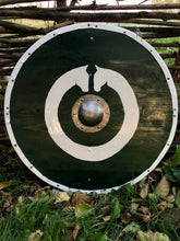 Load image into Gallery viewer, Viking Battle shield, Medieval shield, Norse shield, medieval armor, viking decor, round shield, custom shield, combat shield, cosplay