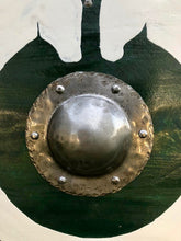 Load image into Gallery viewer, Viking Battle shield, Medieval shield, Norse shield, medieval armor, viking decor, round shield, custom shield, combat shield, cosplay