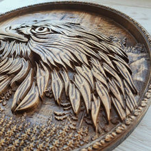 Load image into Gallery viewer, Eagle Wood Wall Decor, Eagle Wood Art, Norse Art, Viking Art, Eagle Carvings, American Eagle, Wood Wall Sculpture, custom wall decor