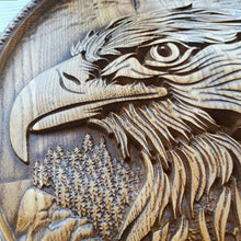 Load image into Gallery viewer, Eagle Wood Wall Decor, Eagle Wood Art, Norse Art, Viking Art, Eagle Carvings, American Eagle, Wood Wall Sculpture, custom wall decor